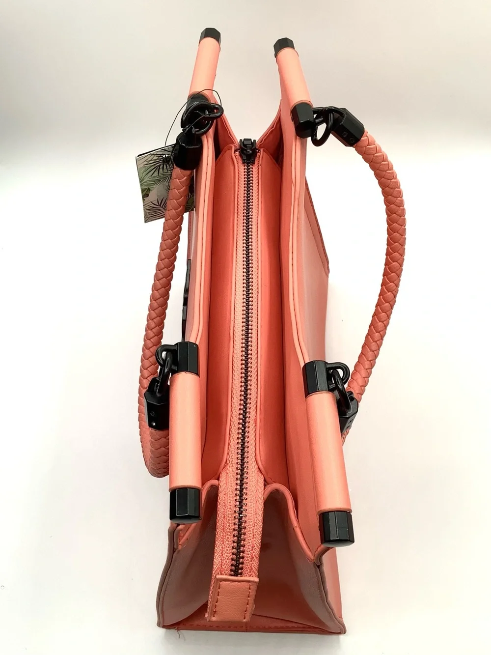 Badgley Mischka Coral Braided-Handle Tote with Top Logo